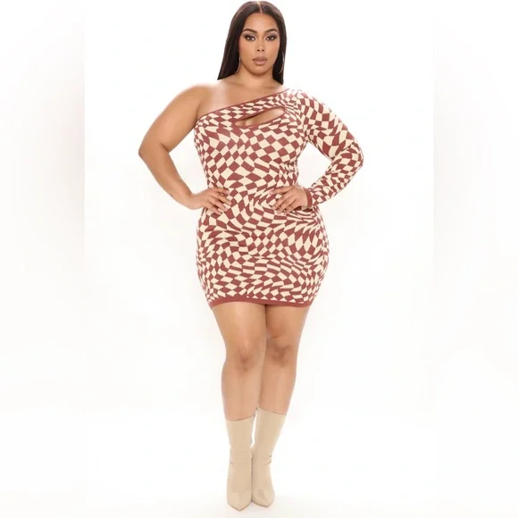 Illusions Sweater Mini Dress - Brown/combo - Picture 1 of 4